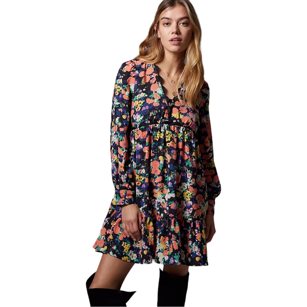 Anthropologie Maeve Piper Floral Mini Dress Ruffle Cottagecore Coastal Cowgirl